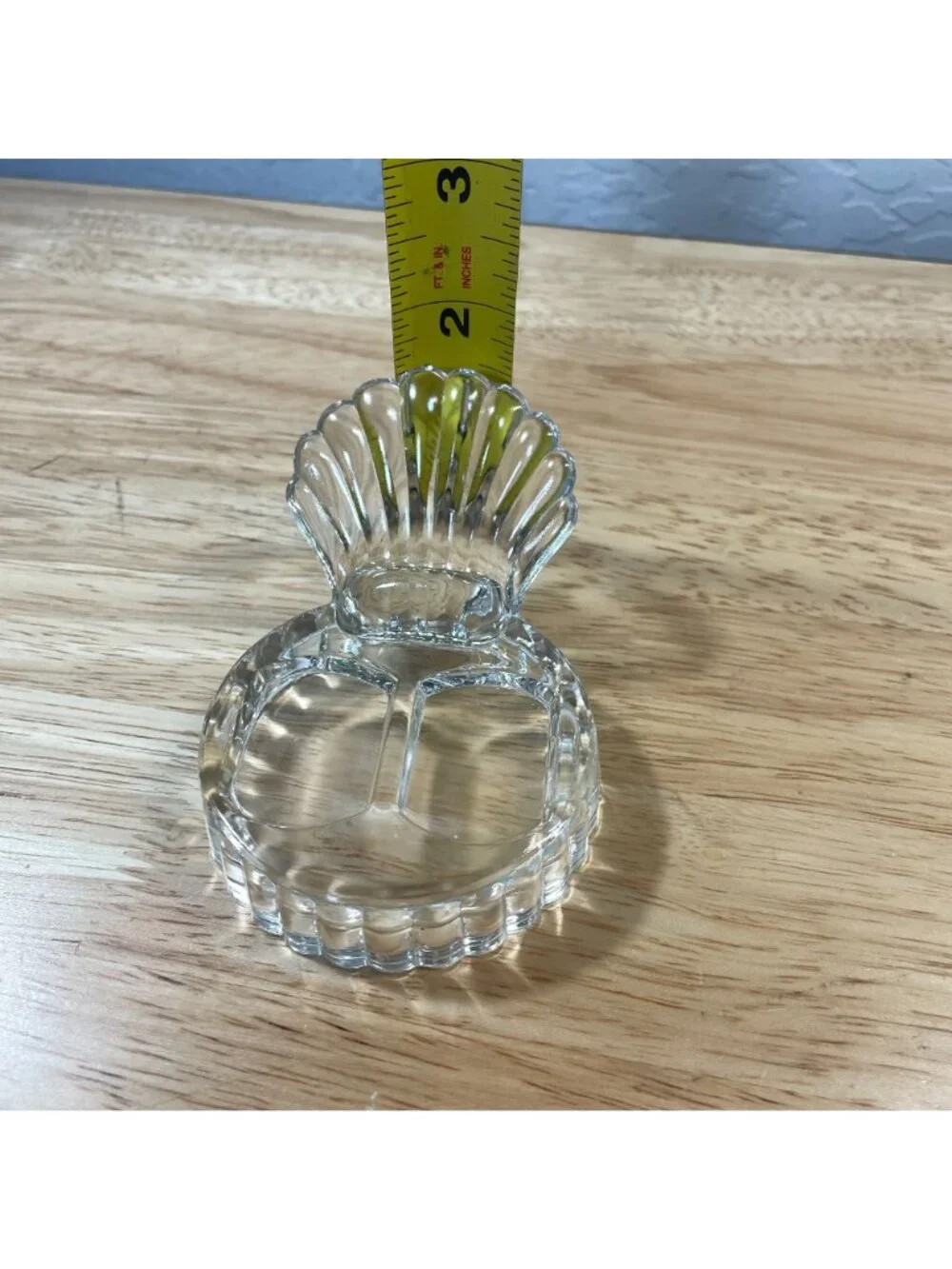 Vintage Mini Art Deco Clear Glass Salt and Pepper Shakers with Seashell Holder